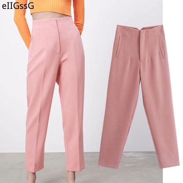

women's pants & capris fashion trendy candy color office professional ladies harajuku all-match slim high waist trousers, Black;white