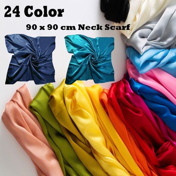 

fashion satin silk large 90x90 cm square plain nautical head neck solid colors scarf wrap 24 colours scarves shawl#p3, Blue;gray