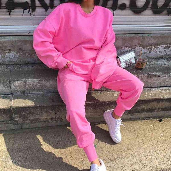 

south korean women's new candy color loose round neck off shoulder split guard suit, Black