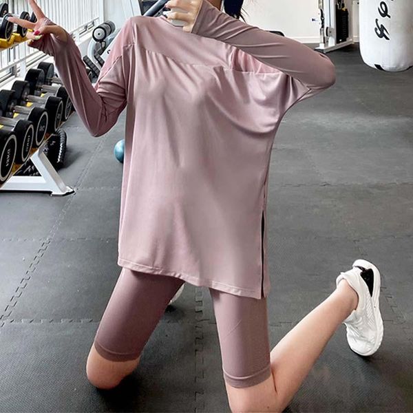 

casual loose yoga clothes lady workout sportswear fashion stretch long sleeve sport blouse women solid running gym clothing outfit