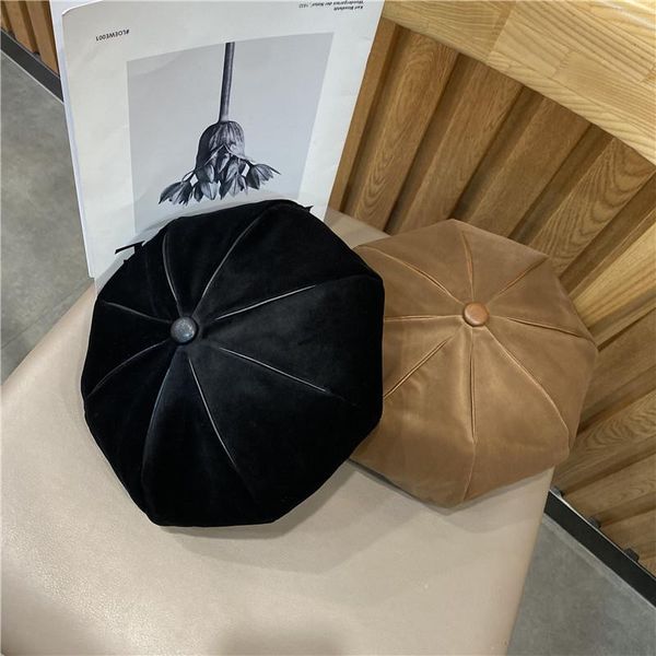 

berets 202108-2509204 autumn fine velvet grace pu brim lady beret hat men women leisure painter, Blue;gray