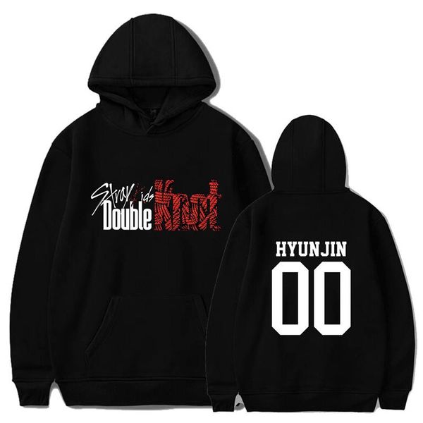 

men's hoodies & sweatshirts 2021 straykids double knot long sleeve hooded sweatshirt itself kpop hoody oversize pullovers, Black