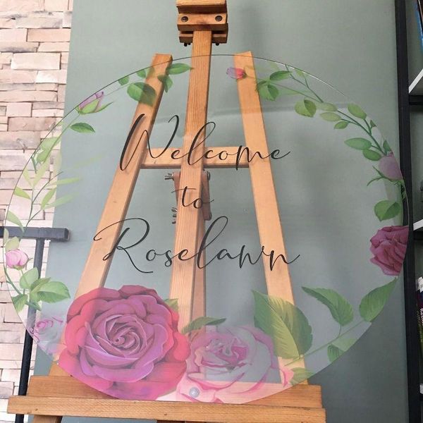 

party decoration preview round clear acrylic welcome sign on uv printing flower special wedding decor
