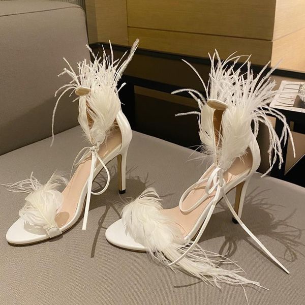 

sandals termainoov women high heels feather party shoes big size open toe stiletto dress fashion summer sandalias, Black