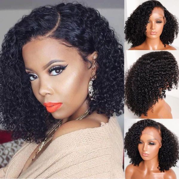 

fureya hair 13x6 lace front wigs black short curly human for women pre plucked brazilian front1, Black;brown