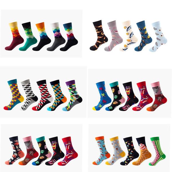 

men's socks 5 pairs women's man for men set with print woman male funny original gifts basketball cool anti-slip running street, Black