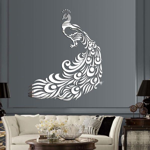 

wall stickers 80cmx100cm peacock mirror living room bedroom decoration acrylic diy home decor sticker mural panel art