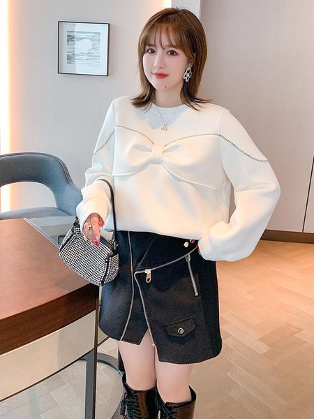 

bow and nail round neck sweater+zipper a women's winter style plus sizes large size two piece pants, White