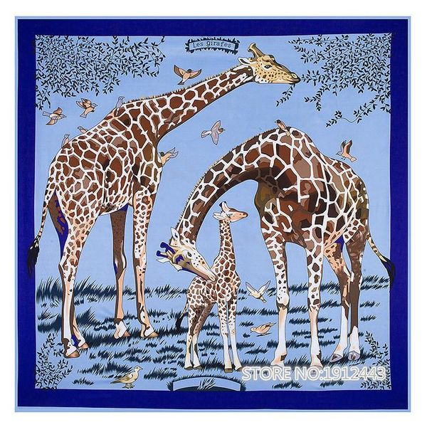 

scarves 130cm*130cm 100% silk brand drawing giraffe square shade scarf fashion shawls women's print neckerchief 20x20 inches, Blue;gray