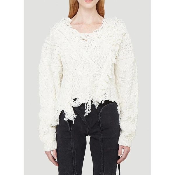 

women's sweaters fashion 11.21 autumn winter irregular tassels design wool knit pullover women temperament short twist sweater knitwear, White;black