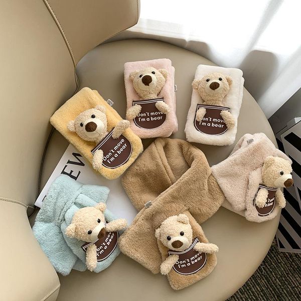 

scarves soft fluffy boys and girls cartoon bear scarf autumn winter lovely sweet baby warm outdoor comfort children's, Blue;gray