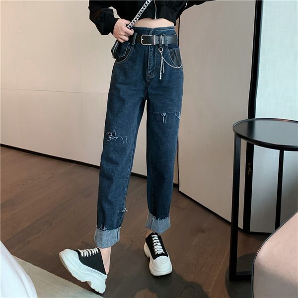 

women's jeans denim pants fashion in the spring and autumn of 2021, Blue