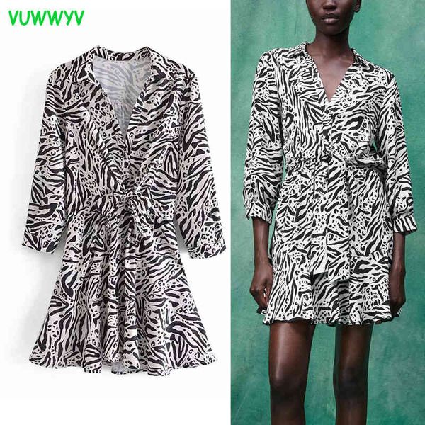 

summer dress women black leopard print ruffle mini woman long sleeve african es fashion knot belt vestidos 210430, Black;gray