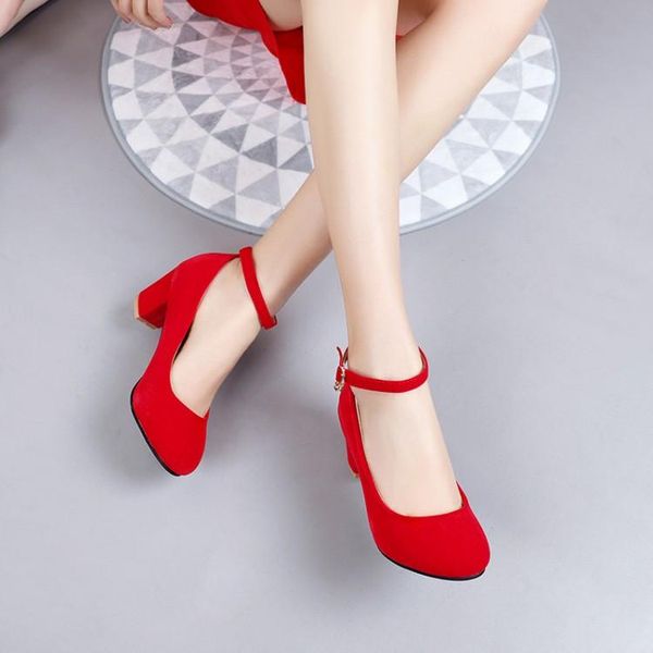 

dress shoes big size 11 12 13 14 ladies high heels women woman pumps rough-heeled buckle square and round-headed shallow opening, Black