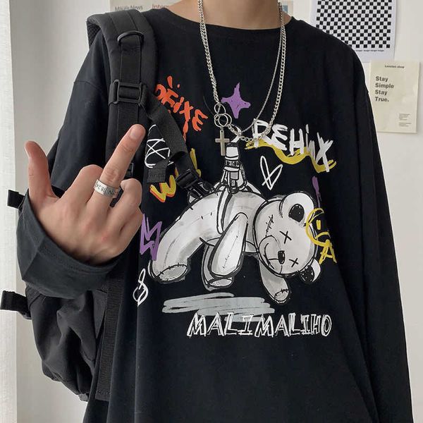 

men's t-shirts black bear short sleeve kharajuku oversized t shirts fashion tee streetwear japan high street shirt men male 7cbc, White;black