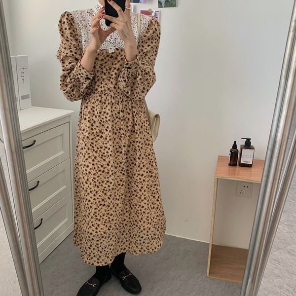 

dresses printed flowers brief es retro elegant slim women elegance all match long sweet loose vestidos, Black;gray