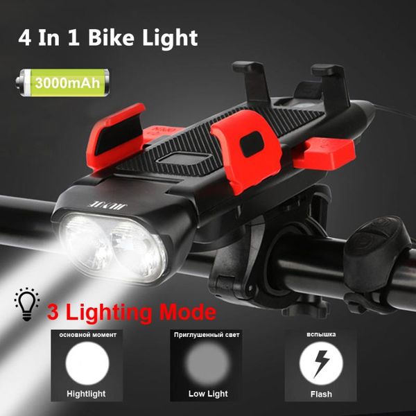 

in 1 bicycle front light usb chargeable bike horn phone holder cycling mtb power bank t6 headlight accessories lights