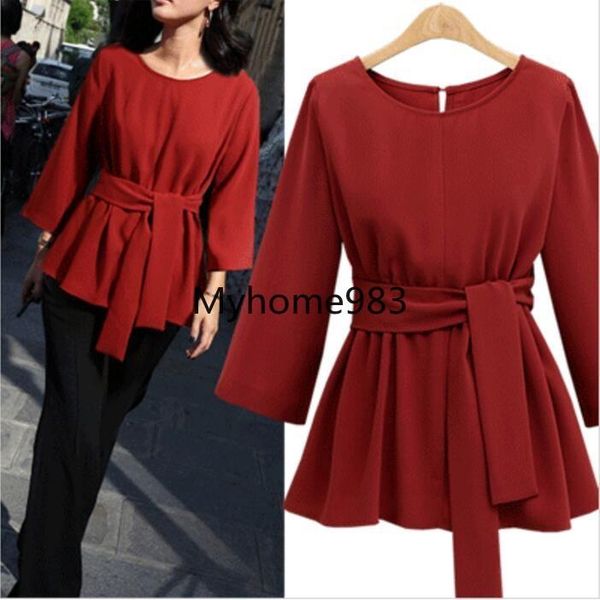 

women's blouses & shirts fashion casual plus size long sleeve loose cotton blouse with ties, White