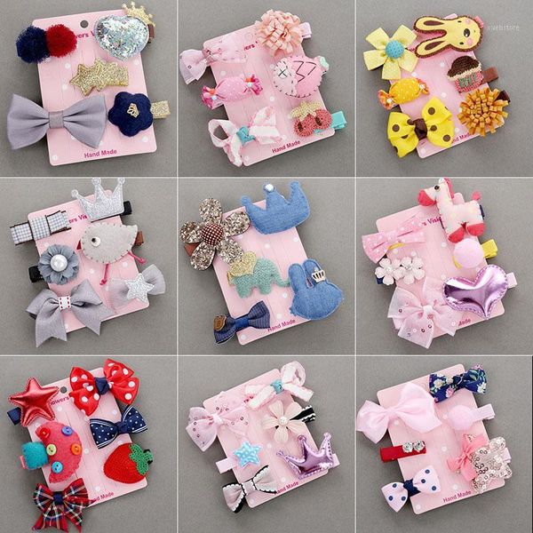 

set = 6 pcs kids children accessories hairpins barrettes baby fabric bow flower headwear hair clips girls headdress1