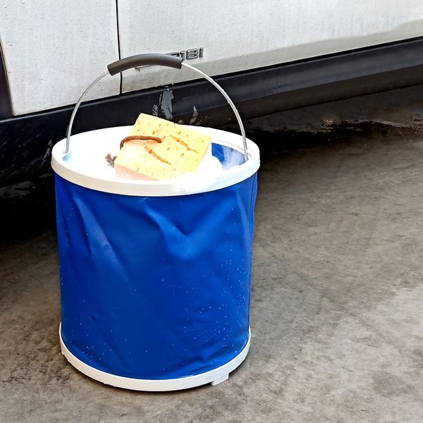 

trave foding bucket bathroom camping pies portabe ergonomic with compartment outdoor camping toos fishing washing bag