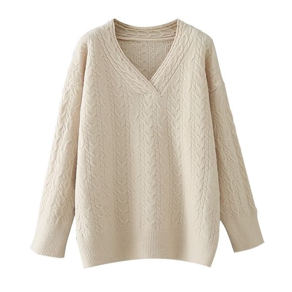 

spring 100% polyester v-neck long loose solid pullover casual women sweater 210524, White;black