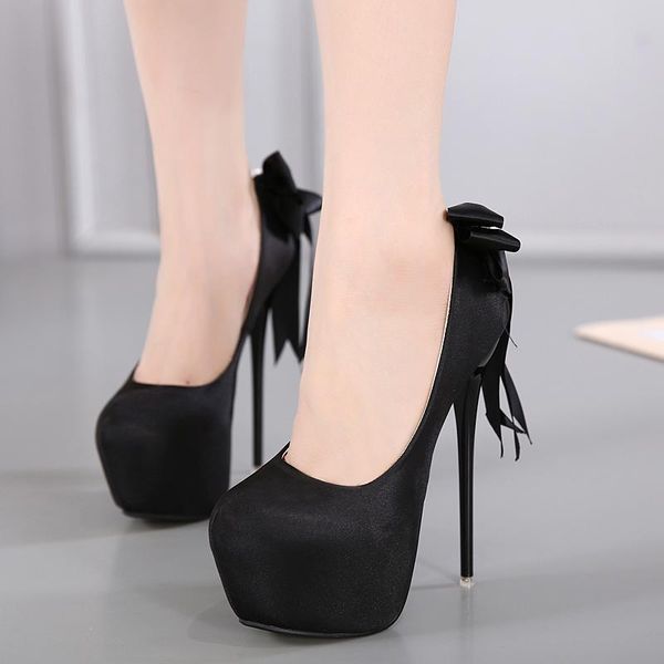 

dress shoes brand 2021 big bow decorated high heels fashion stiletto thick-soled waterproof, Black