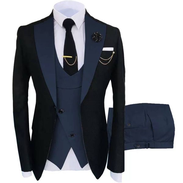 

men's suits & blazers 3 pieces wedding tuxedos groomsmen wear slim fit men jacket vest with pants notched lapel male fashion costume ar, White;black