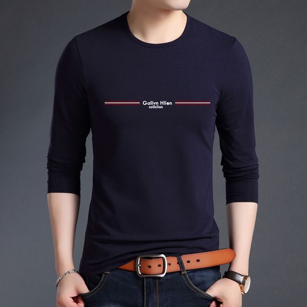 

spring and autumn long sleeved t-shirt round neck 2021 men's slim fit cotton t-shirt bottomed shirt han banchao, Black