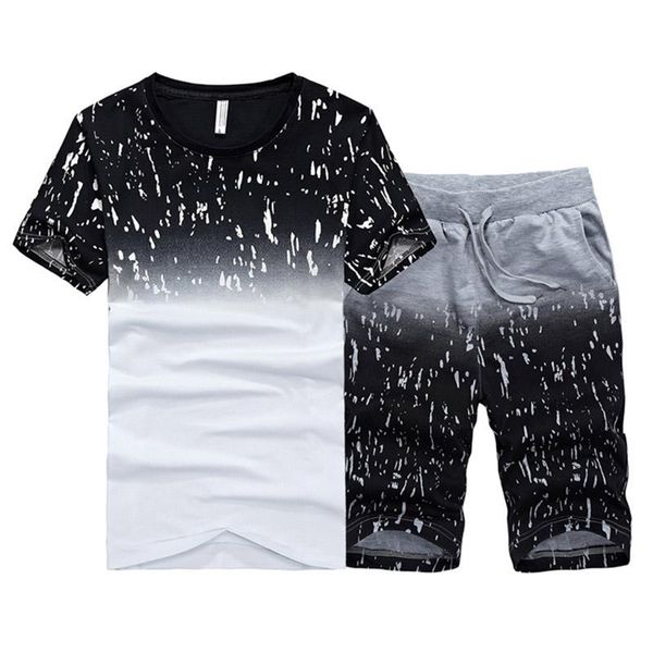 

summer men's set short casual suits sportswear mens clothing man two pieces fashion print sets male sweatshirt men brand 4xl tracksuits, Gray