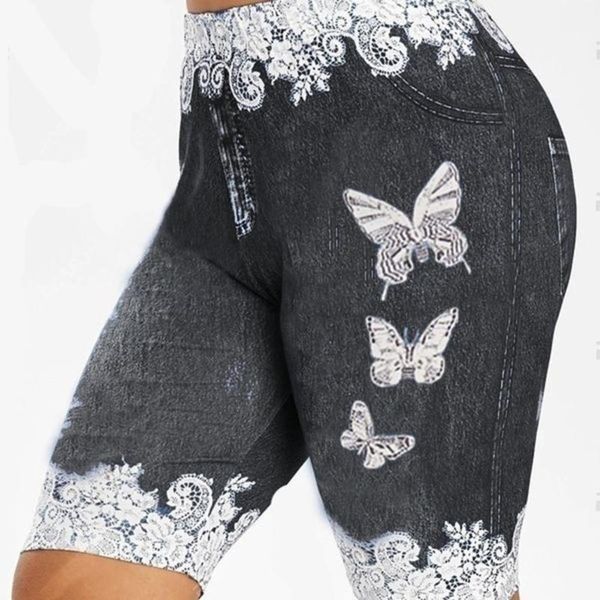 

women's shorts women pants leggings summer fake denim ladies short floral printed high waist female, White;black