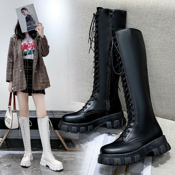 

boots boots, women's riding knee-length, autumn and winter, thick-soled, slim tall, small, lace-up thin boot, Black