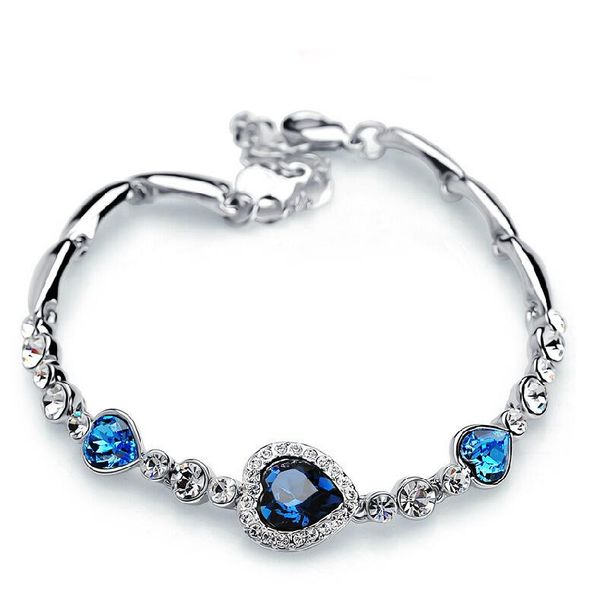 

link, chain ocean-loving heart-shaped peach-core zircon crystal bracelet fashion, Black