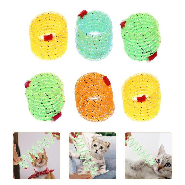 

cat toys 6pcs colorful spring portable kitten teaser coil plaything