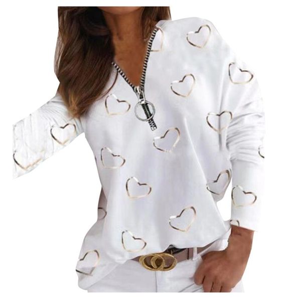 

women's t-shirt women love zipper printing long sleeves tshirts elegant harajuku tees shirt female solid sweet korea style, White