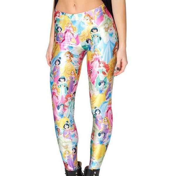

princess cartoon jeggings women legging pants 3d digital printed, Black