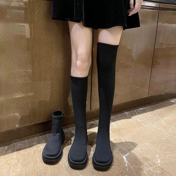 

boots woman long tube socks shoes 2022 female fashion flat for women basket winter sneakers, Black