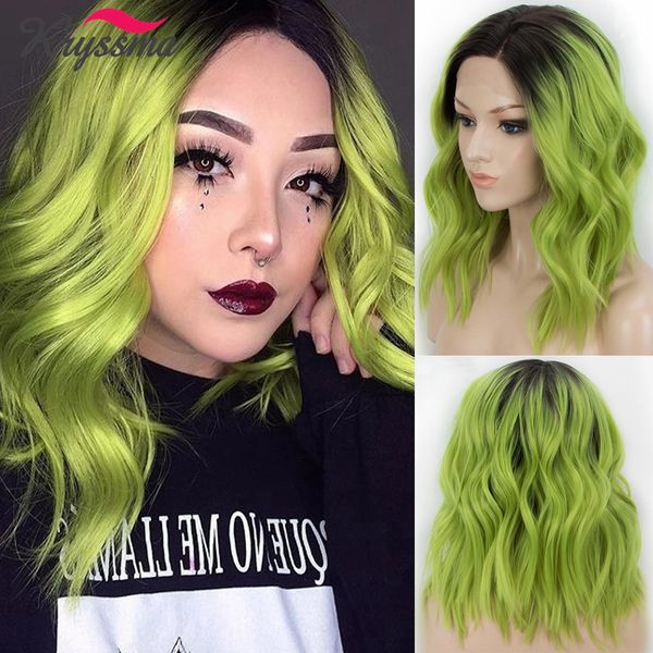 

lx brand neon green bob wig synthetic blonde ombre lace front wig cosplay white blue pink short hd lace frontal wigs for womenfactory direct, Black