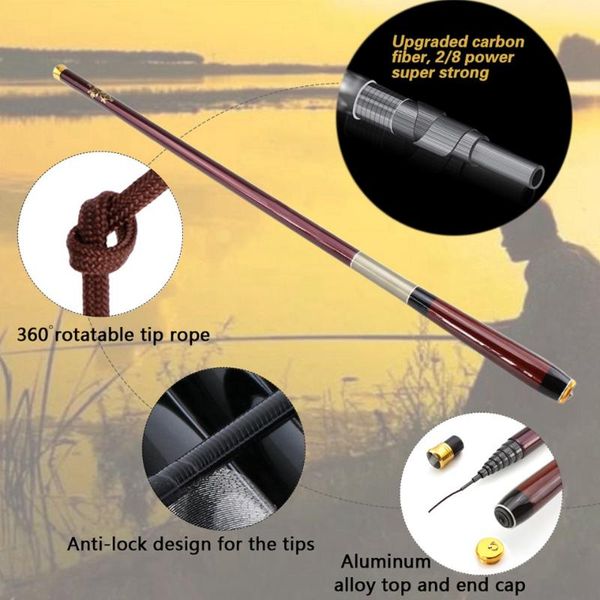 

3.6-7.2m carbon carp fishing rod fish hand ultra lightweight fiberpole stream pole set tenkara boat rods