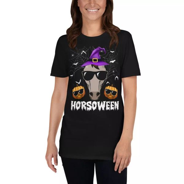 

horsoween funny halloween witch horse lover gifts t-shirt, White;black