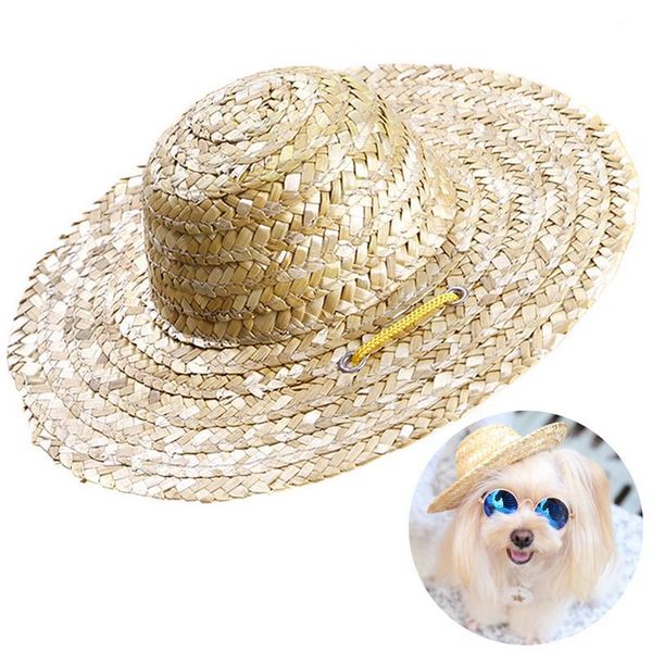 Hundebekleidung 1 Stück Trendy Haustierhut Katze Cool Stroh Sonnenhüte Welpenbedarf Hawaii-Stil Zubehör Hunde Katzen Caps Country275g