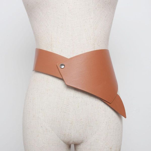 

spring summer black pu leather brief personality irregular design wide belt women fashion tide all-match belts, Black;brown