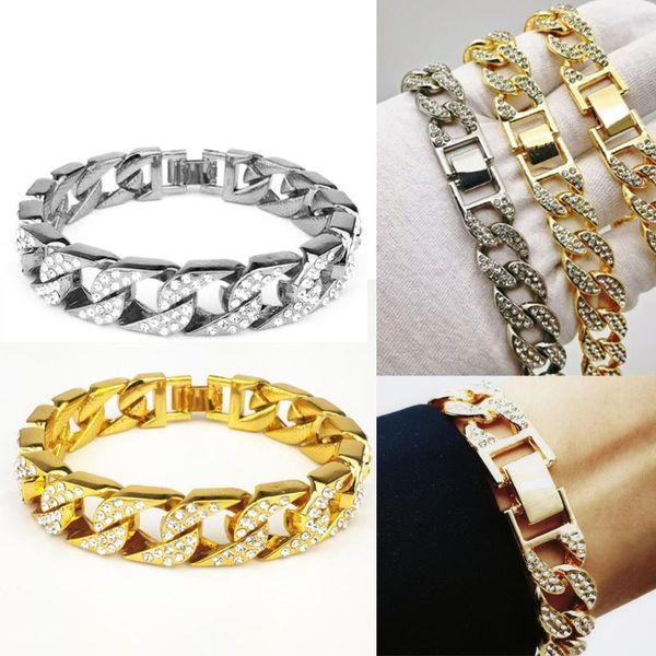 

link, chain 21cm cuban link miami bracelet rhinestone hip hop jewelry unisex, Black