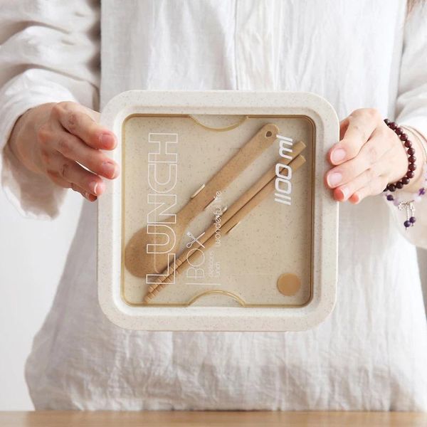 

dinnerware sets wheatgrass bento box japanese container sealing tape spoon chopsticks 2021 microwave 100% brand high quality