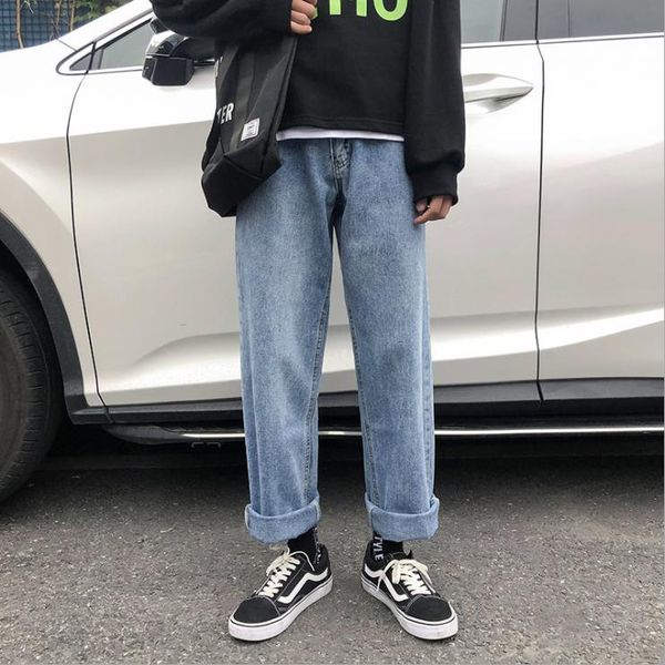 

men's jeans 2021 spring wide-leg fashion casual korean men streetwear loose hip-hop straight denim trousers mens s-3xl, Blue