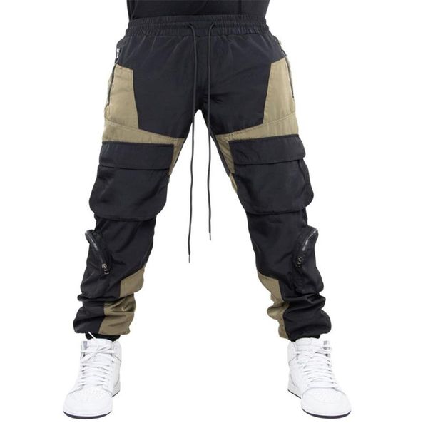 

men's pants 2021 multi-pocket cargo splice color trousers mountain climbing casual lower, Black