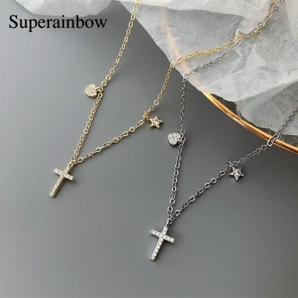 

vintage 925 sterling silver choker cross necklace for women heart star clavicle chain party jewelry gifts sr-n203 chains