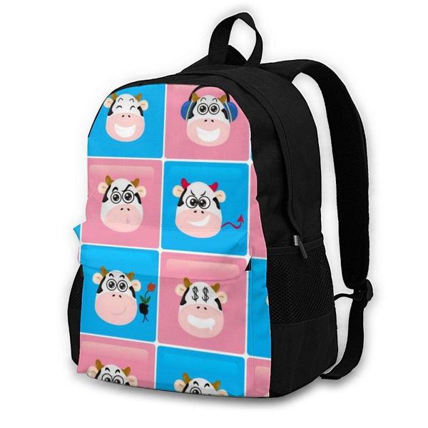 

backpack lapwomen canvas school teenagers casual travel blue and pink head cow bags