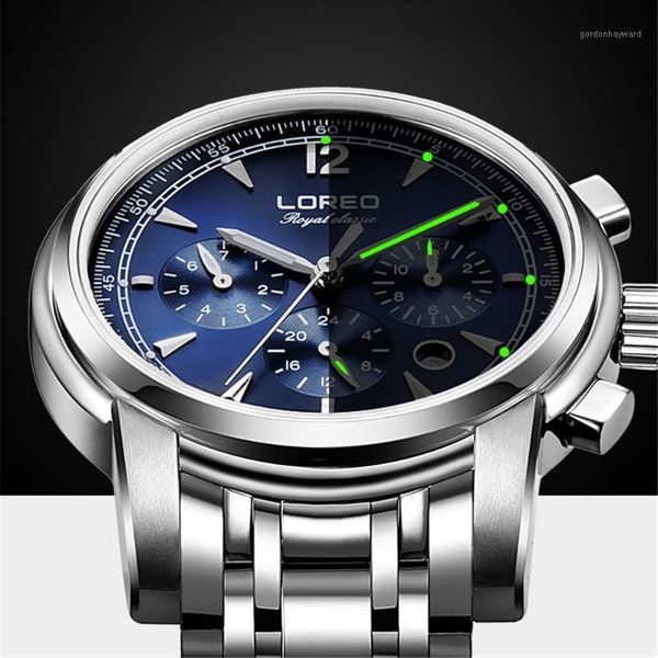 

wristwatches loreo fashion blue watch men brand automatic mechanical calendar week waterproof men's wristwatch male clock relogio mascu, Slivery;brown