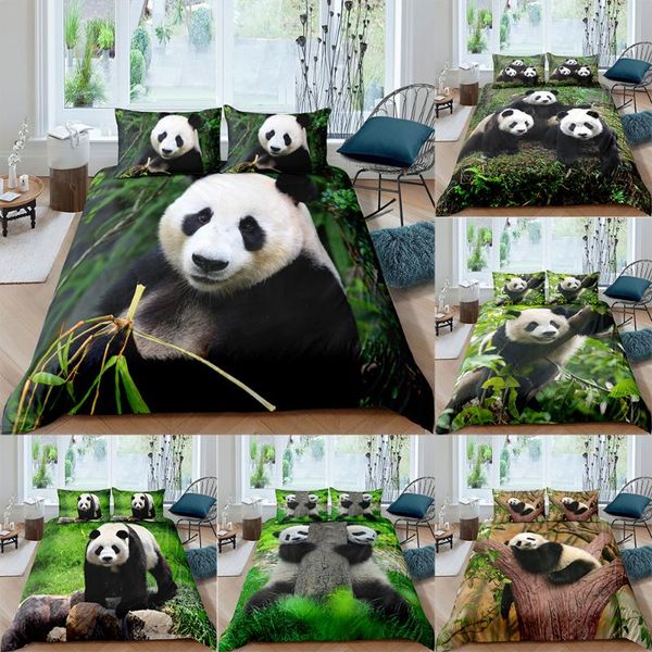 

bedding sets panda eating bamboo set  3d cute printed duvet cover bedclothes 2/3pcs home textiles luxury bedspread