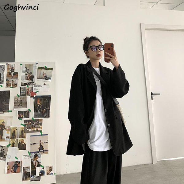 

women's suits & blazers black women long sleeve all-match outwear simple casual spring autumn daily vintage korean stylish loose stree, White;black